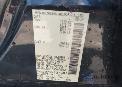 2015 Nissan Altima 2.5 S из США, поврежденный, VIN 1N4AL3AP9FN327605